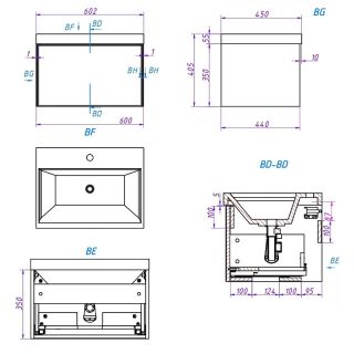 Тумба под раковину La Fenice Simpla FNC-01-SIM-G-60 Серо-зеленая 60 см